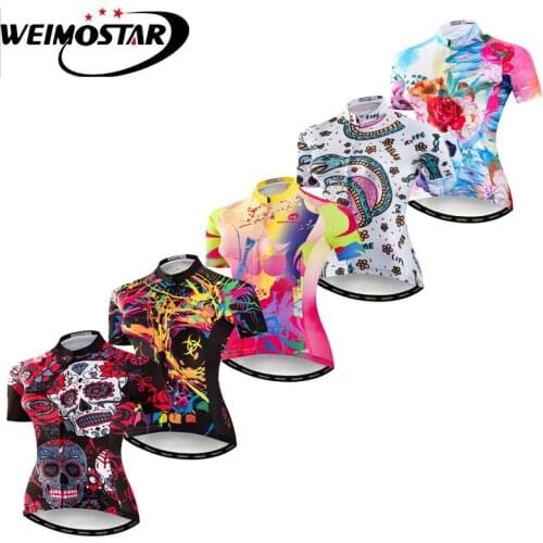 Weimostar Cycling Jersey Women Skull Quick Dry Bike Jerseys MTB Bicycle Clothing Short Sleeve maillot Ropa Ciclismo Riding top