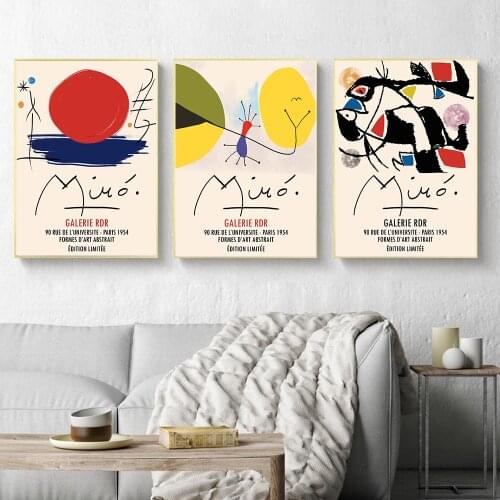 Joan Miro Vintage Abstract Exhibition Posters and Prints Famous Painting The Red Sun Iconic Wall Art Pictures Prints Home Decor