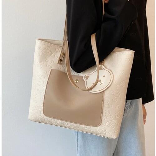 Roomy Women Tote Bags Cartoon Print Handbag Trendy Large Patchwork Shopper Hand Bag Female Designer Big Pu Leather Shoulder Bag