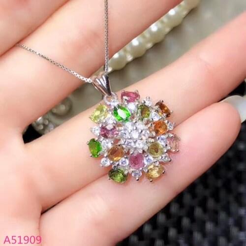 KJJEAXCMY boutique jewelry 925 sterling silver inlaid natural gemstone female models tourmaline pendant necklace support test