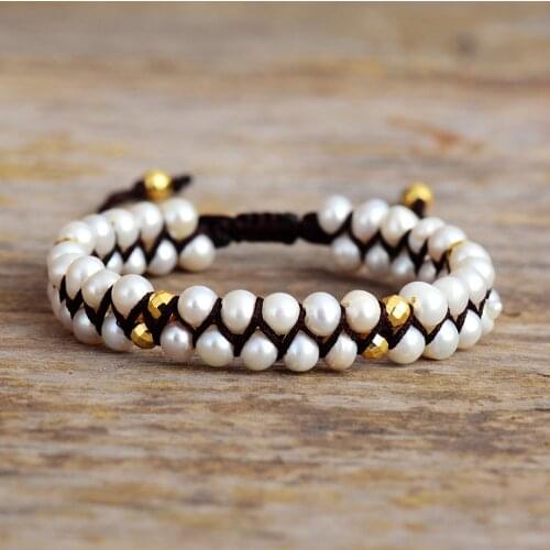 Classic Freshwater Pearls Beads Wrap Bracelets Women Unique String Weaving Cuff Bracelet Mom Birthday Gifts Jewelry