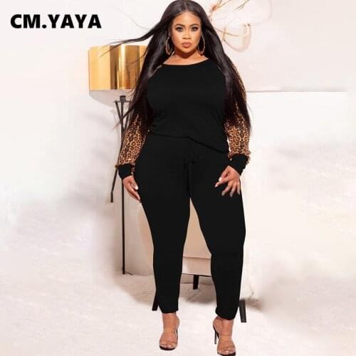 CM.YAYA Women Plus Size Tracksuit Patchwork Full Sleeve O-neck Tops Stretchy Pants Two 2 Piece Sets Casual Fashion Outfit Autumn
