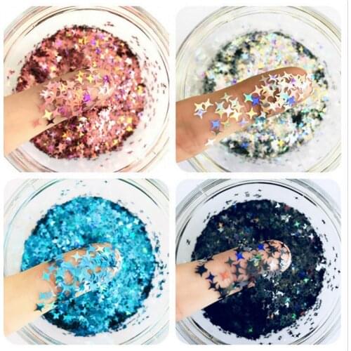 10g Star Shapes Laser Pink Blue Paillettes Resin DIY Nail Art Decor Glitter Sequins UV Resin Stuff Black Red Stars Jewelry