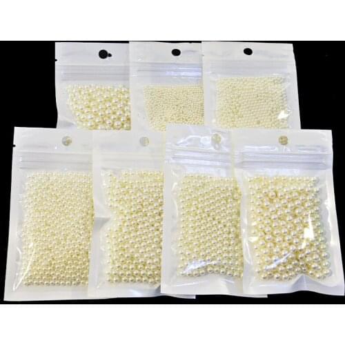 120-1200PCS/pcs Nail Art Pearl Rhinestone Beard Decoration 2MM/3MM/4MM/5MM/6MM/7MM/Mixed-Size Round Pearl White/Beige Nail Pearl