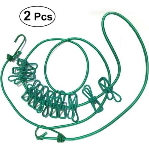 2Pcs Windproof Portable Stretchable Rope Clothesline Washing Line with Clips Clothespins for Outdoor Indoor Camping