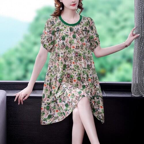 2021 Fashion Vintage Casual Print Chiffon Midi Dress Summer Elegant Loose 4XL Plus Size Beach Dress Women Bodycon Party Vestidos