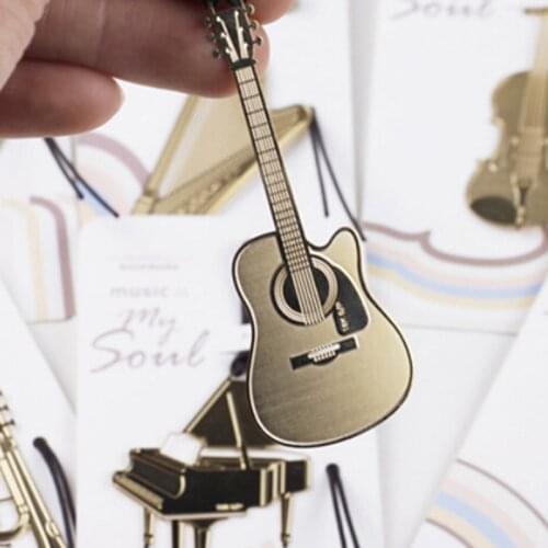 3PCS Stationery Golden w22 Piano Guitar Trumpet Freshs Book Page For Simple Kids w15 Item Creative Metal Bookmark
