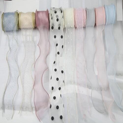 40mm/60mm Wave Silk Organza ribbon Bow material for hair ornament gift wrapping decoration lace ribbons 5yard/lot