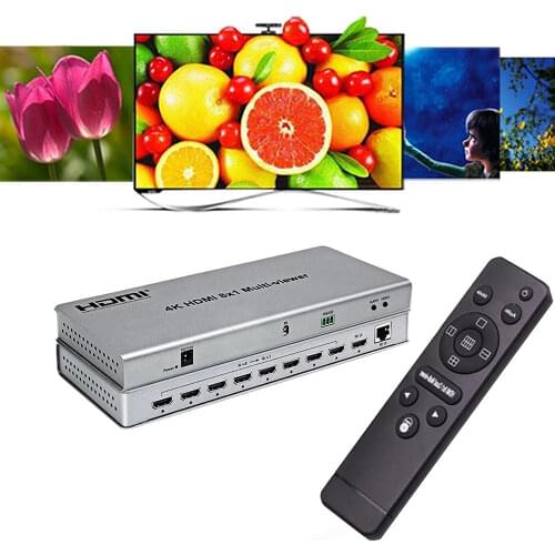 4K HDMI 8x1 Quad Multi-viewer HDMI Switcher 8 in 1 out Seamless Multiviewer Switch IR Screen Divider Converter