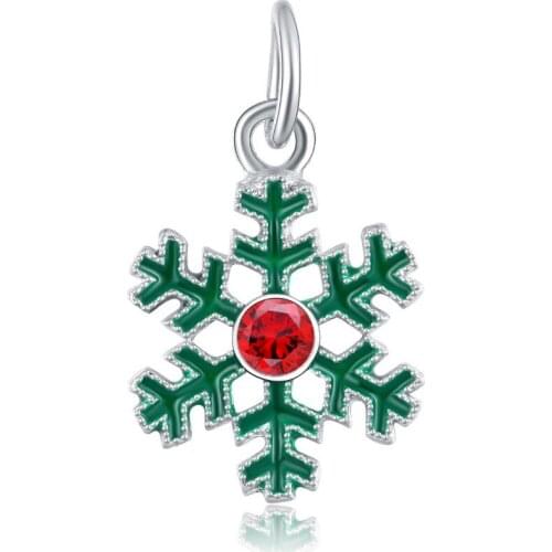 5PCS Christmas Silver Color Green Enamel Snowflake Crystal Zinc Alloy Charms Fit Women Bracelets Beads & Jewelry Makings Jewelry