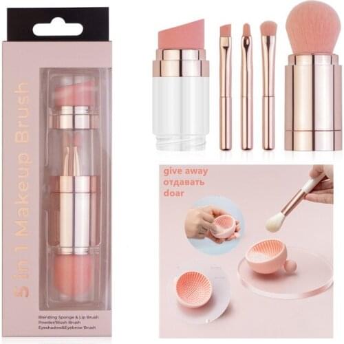5-in-1 Makeup Brushes Multifunctional Portable Foundation Eyeshadow Puff Powder Maquillaje Cosmetic With Brush Cleaning Bowl