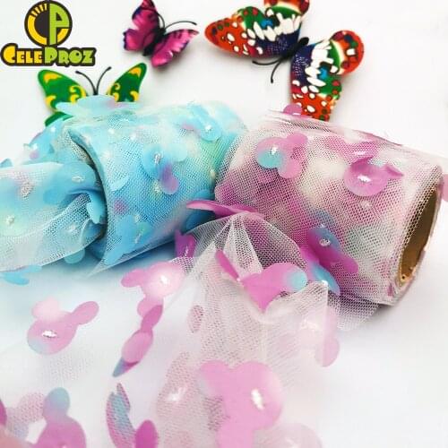 8cm 10cm 12cm Applique Mickey Tulle Roll 10Yards DIY Hair Clips Sewing Fabric Soft Squine Organza Wedding Birthday Supplies