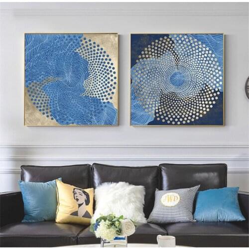 Blue Gold Mandala Abstract Canvas Poster Boho Wall Art Geometric Print Painting Decorative Picture Modern Living Room Decoration