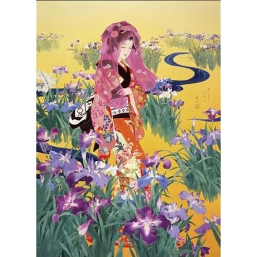 Purple Flowers Japanese girl 5D DIY Diamond Painting Full Square Drill Resin Embroidery Mosaic cross stitch home decor C724