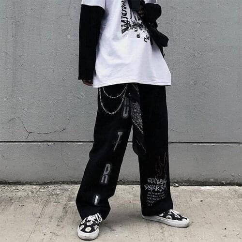 Oversized Mall Goth Pants Grunge Aesthetic Punk Wide Leg Pants Women Streetwear Graffiti High Waist Pants Women Trousers