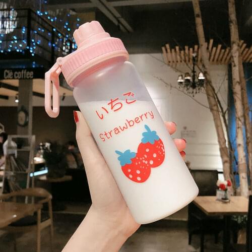 500ml Plastic Water Bottle Transparent/Frosted Bottles Cute Water Bottle Carton Strawberry Water Bottle Phone Stand Portable