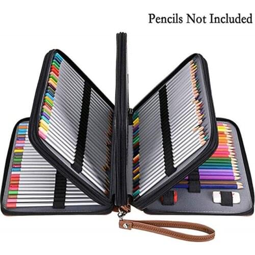 200 Slots Storage Holder PU Leather Portable Save Space For Kids Stationery Students Home Colored Pencil Organizer Pen Case