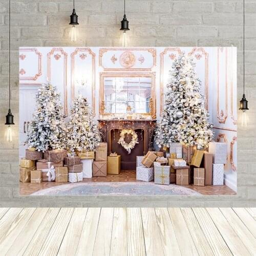 Avezano Christmas Tree Backdrops Winter Luxury Indoor Gifts Mistletoe Wreath Decoration Photography Backgrounds For Photo Studio