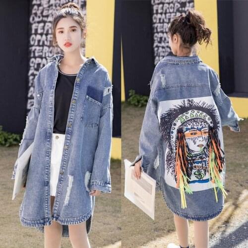 Denim Jacket For Women Loose Long Overcoat Female Spring Autumn Jackets Womens Windbreak Ladies Clothes bf YQ058