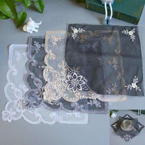 European Lace Embroidery Beaded Cute Coaster Food Fruit Plate Cover Cloth Coffee Cup Table Mat Banquet Wedding Party Decoration