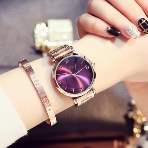 Purple large dial European American fashion simple dazzling round dial quartz rose gold steel band women Watch G8149
