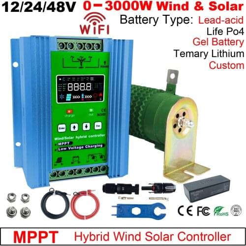 12V 24V 48V 1600W Hybrid Wind Solar Charge Controller MPPT 40A 30A 20A Regulator for Wind Generator PV Match Lithium Battery