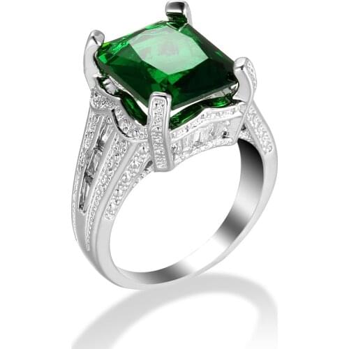 Classic Zirconia Crystal Ring Big Green Square CZ Stone Paved Women Jewelry Rings For Brides Wedding Party Jewelry Wholesale