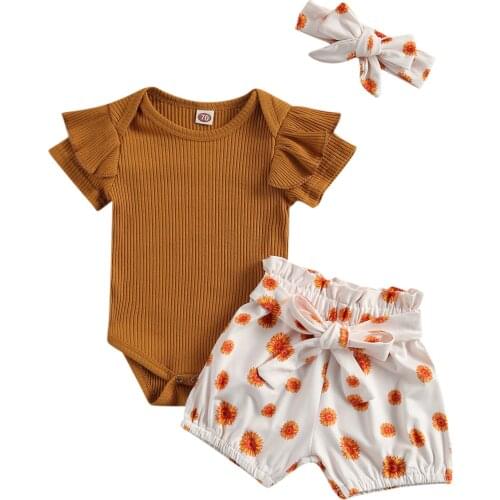 Newborn Baby Girls Clothes Set Two Pieces Outfits Summer Short Sleeve Romper Bodysuit Tops + Floral Shorts 2021 New Clothing