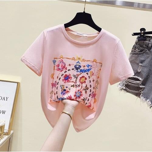 GGRIGHT 2021 Summer T Shirt Women Korean Fashion Tshirt Girls Short Sleeve Cartoon Print Tee Shirt Femme Tops Pink