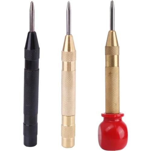 LMDZ 1Pcs Durable Gold Black 5inch Automatic Center Pin Punch Spring Loaded Marking Centre Punch Starting Hole Tool for Wood