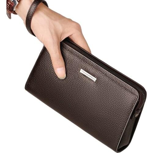 Mens leather handbag Mens large capacity handbag Zipper wallet Head Leather Wallet