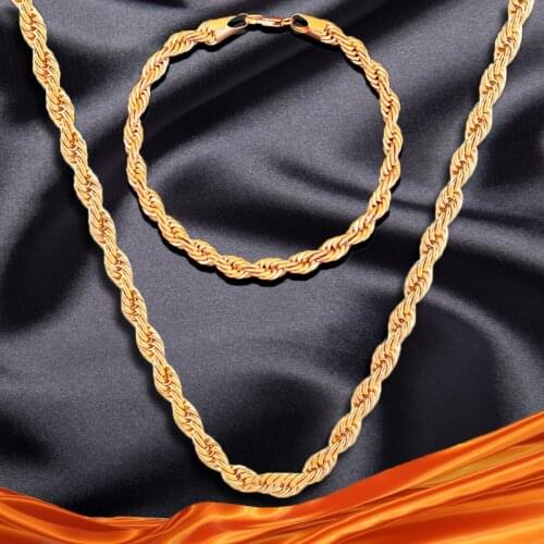 2pcs Jewelry Sets Twisted Link Chain Hip Hop Bracelet Necklace Set Gold Silver Color Choker Men Punk Necklaces Bracelet Set