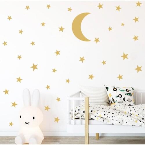 Golden Moon Wall Sticker DIY Kids room Decor Vinyl Star Wall Decals for Nursery Home Decoration Removable Wallpapers Art Posters