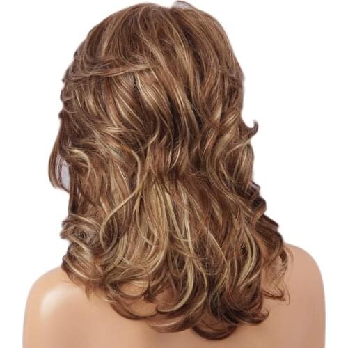 Fashion Women Lady Blonde Browned Mixed Long Wavy Full Head Real Human Hair Wigs +Wig Cap