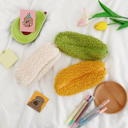 Plush Pencil Case Kawaii Cartoon Large Capacity Pen Case Cosmetic Make Up Organizer Pouch Novelty Cute Student Supplies HOT