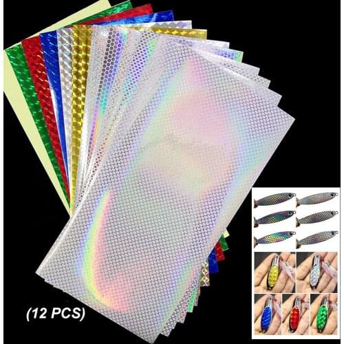 Fish Lures Sticker 12PCS Fishing Lure Transparent Laser Sticker Laser Holographic 20x10cm DIY Accessories Stick