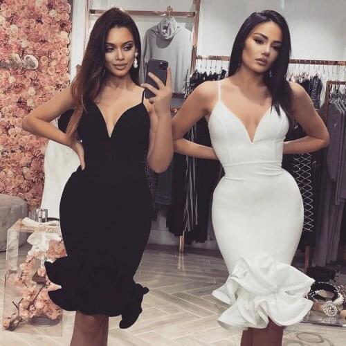 Seamyla Newest Summer Spaghetti Strap Bandage Dress Women Sexy Sleeveless V-Neck Bud Dress Bodycon Evening Party Bandage Dress