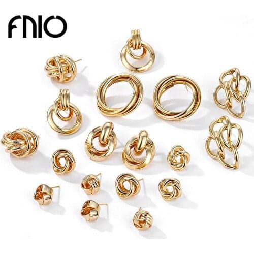 FNIO Fashion Gold Stud Earrings 2019 Vintage Knot Earrings For Women Geometric Twisted Love Small Earring Minimalist Jewelry