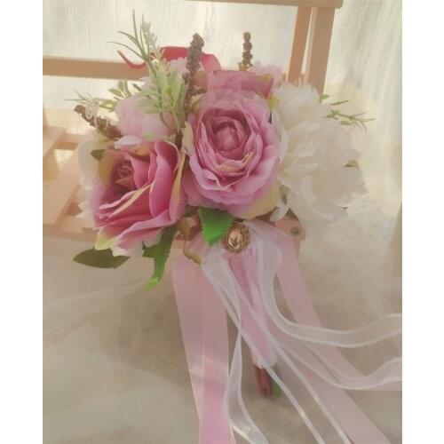 SESTHFAR Artificial Roses Bridal Bouquet Wedding Emperor flower Eucalyptus European Style Ramo Novia