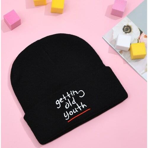 Hip Hop Embroidered Letter Beanies Hats Winter Warm Soft Knitted Ski Cap Hat Bonnet for Women All Match Kpop Style Streetwear