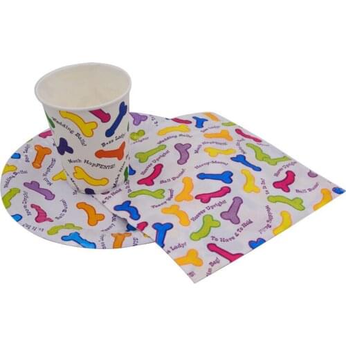 Funny Little Penis Bachelorette Party Decor Tableware Paper Plate Cup Napkin Hen Party Wedding Decororation ww18