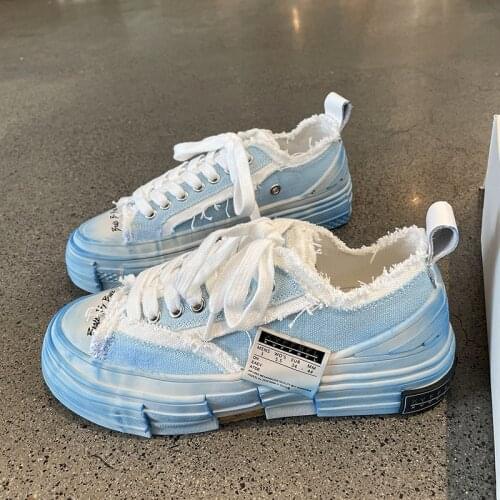 2021 Thick Soled Dad Shoes Womens Blue Yellow Inner Increase Casual Shoes Spring New Trend Womens Shoes Versatile Canvas Shoes