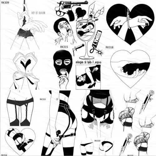 OMMGO Black Love Minimalist Adults Temporary Tattoos Sticker Small Fake Tattoo Gun Custom Tatoos For Women Sexy Body Art Arm