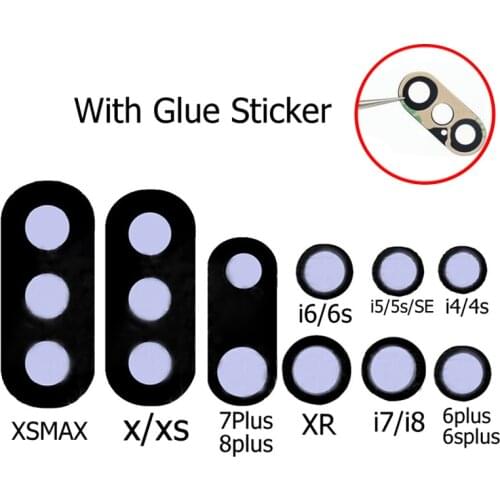 Rear Main Camera lens For iphone 4 4s 5 5s se 6 6s 7 8 plus x xr xsmax Back Camera Glass with 3M Glue Sticker Replacement Parts