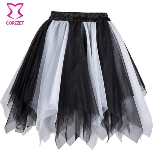 Gothic Ruffle Tulle Skirt High Waist Pleated Dance Party Tutu Skirts Womens Vintage Lolita Petticoat Faldas Rokken Jupe Saia