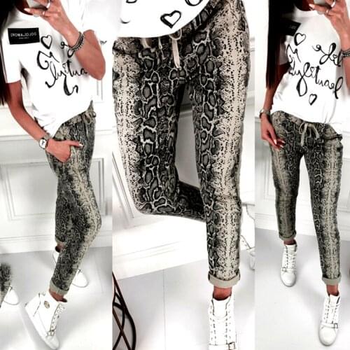 2020 Women Pants Female Snakeskin Print Drawstring Skinny Pencil Trousers Elegant Ladies Spring Autumn Clothing