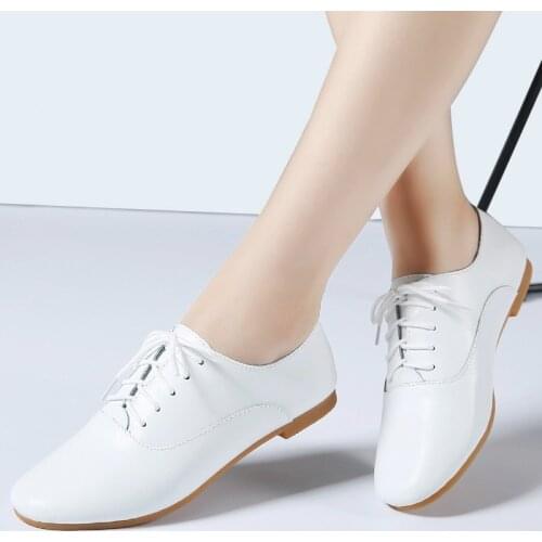 2020 Autumn women oxford shoes ballerina flats shoes women genuine leather shoes moccasins lace up loafers white shoes