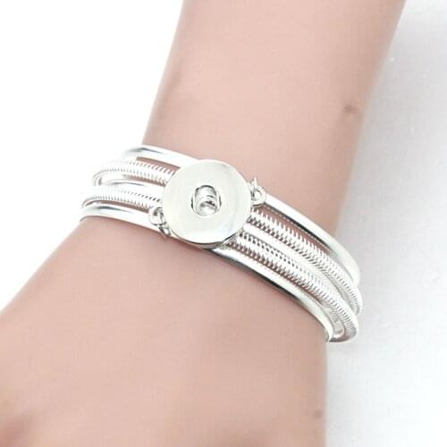 18MM Snap Button Women Metal Bangle Elasticity Bracelet Retro Color Bohemia Charms Bangles Cuff Jewelry 9554