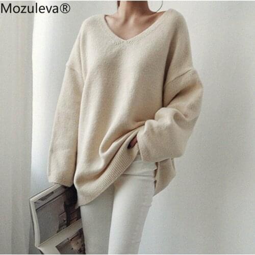 Mozuleva 2020 Autumn Winter Computer Knitted V-Neck Womens Sweaters Regular Winter Clothes for Women Pullovers Korean