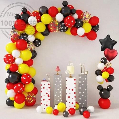 1set Red Yellow Black Mickey Balloon Garland Arch Kit Polka Dot Latex Globos Baby Shower Wedding Birthday Party Decorations Ball